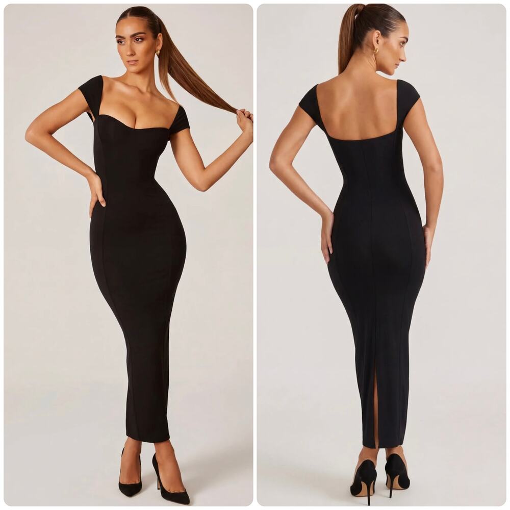 Oh Polly Dolcezza Sweetheart Neckline Maxi Dress in Black Size 8 New